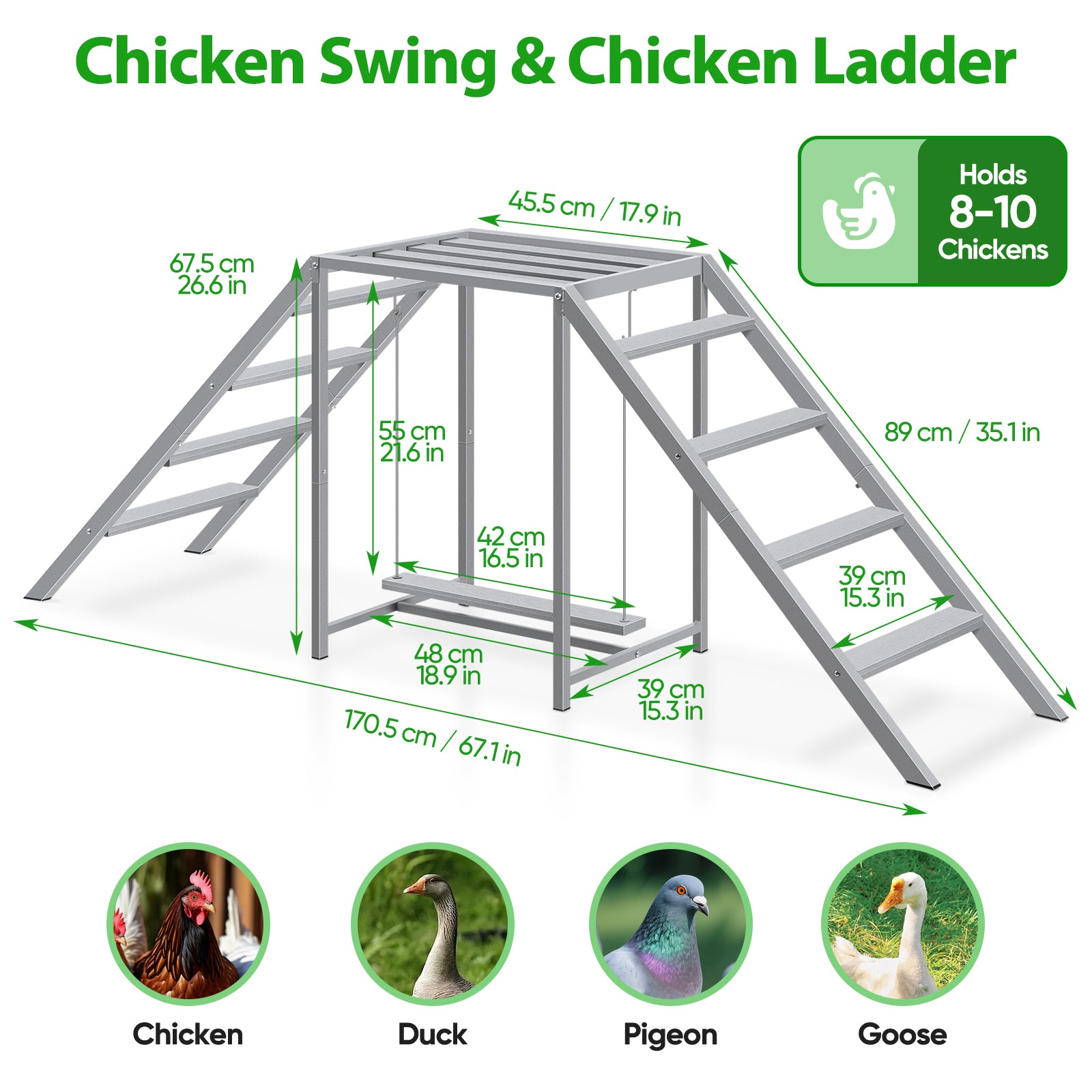 Wooden Chicken Roosting Bars & Perches with Swing - Coop Ladder & Activity Toy for Poultry