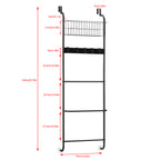 Over The Door Towel Rack with Basket, 5-Tier Hanging Towel Bar with Hooks for Bathroom Organization