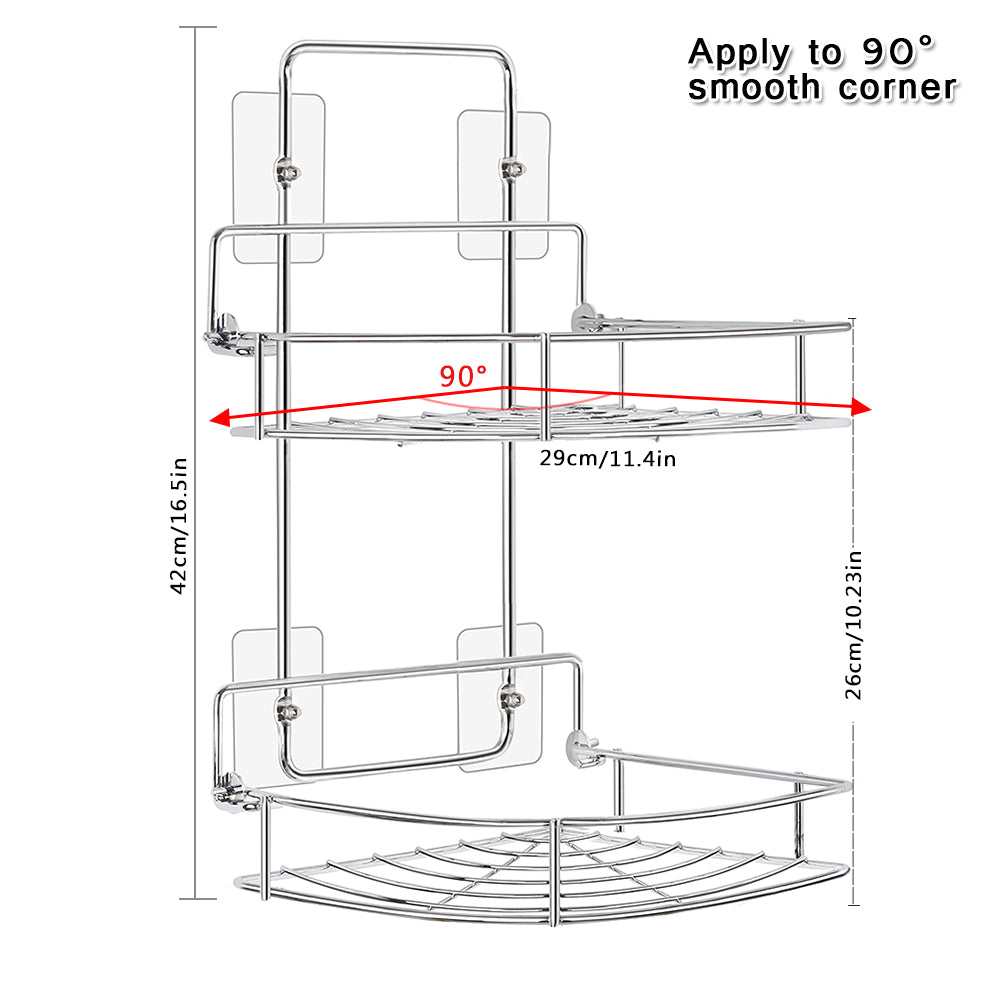 2-Tier Adhesive Stainless Steel Wall-Mounted Shower Organizer for Bathroom and Kitchen Storage
