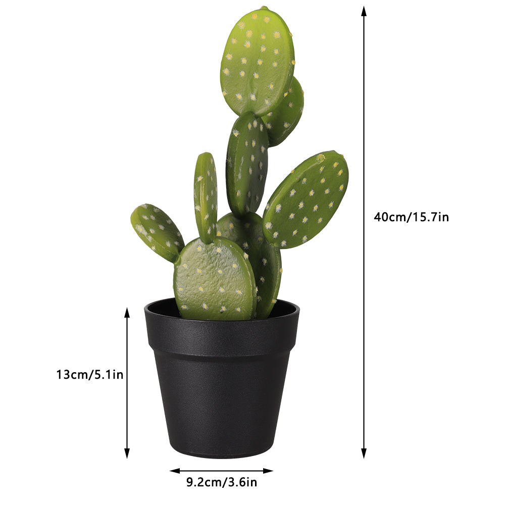 15.7" Artificial Cactus Potted Plant, Faux Desert Prickly Pear Cactus in Black Planter for Modern Home Office Decor