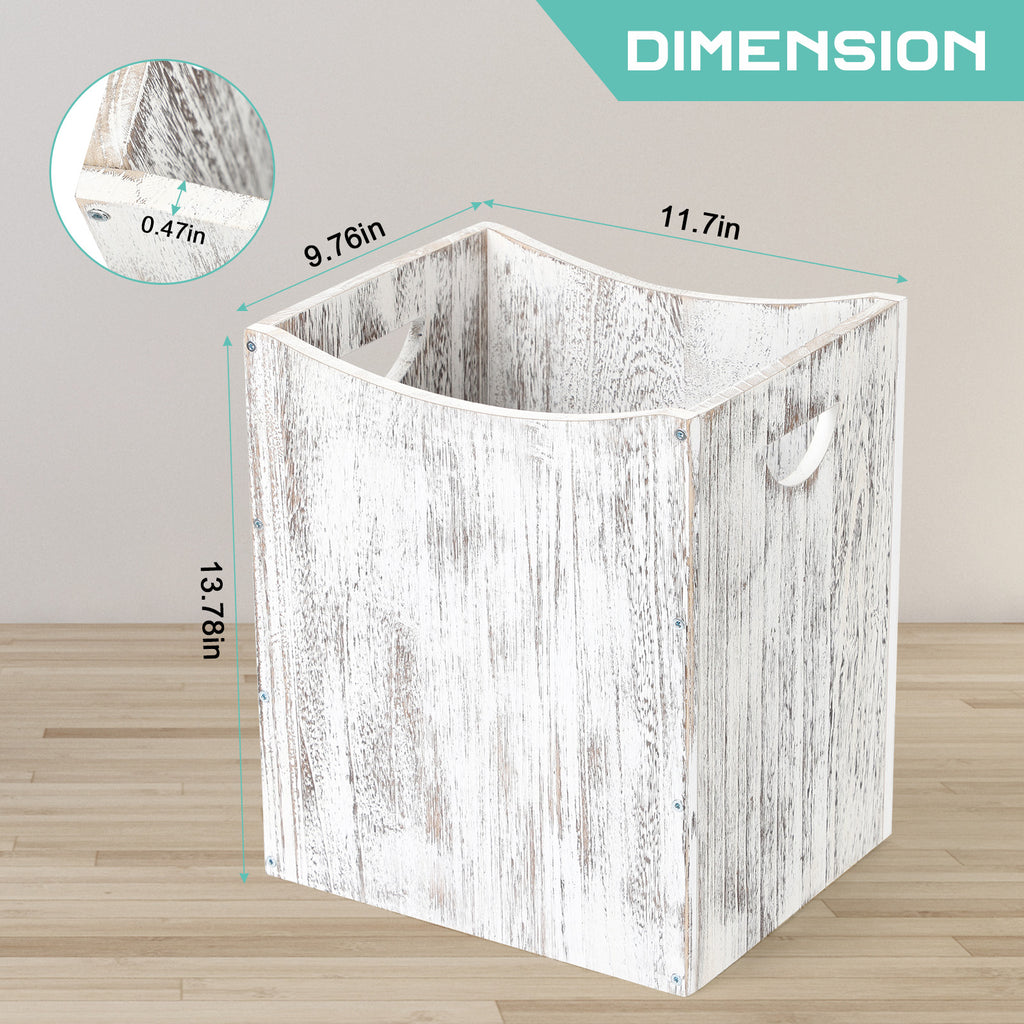 5.3 Gallon Rectangular Wooden Waste Bin with Integrated Handles, Farmhouse Style Rustic White Trash Container for Home and Office Use