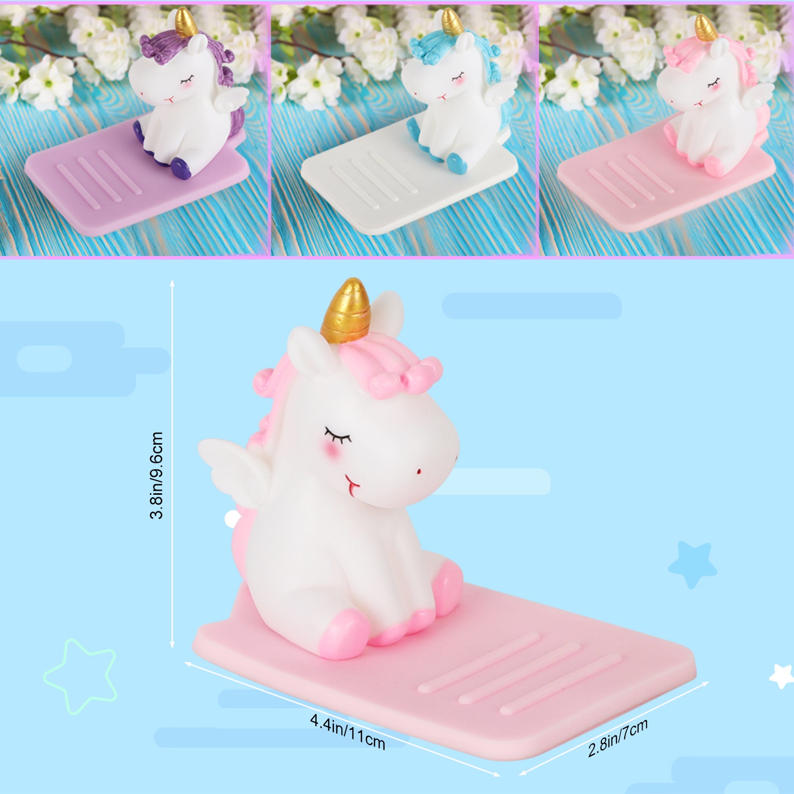 3-Pack Cute Unicorn Desktop Cell Phone Stands - Multi-Angle Adjustable Silicone Phone Holders for Kids, Office, and Home