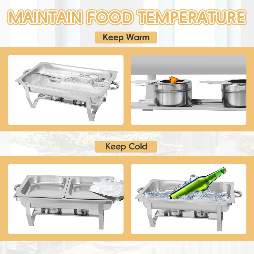 4-Pack Stainless Steel Chafing Dish Buffet Set, 8QT Food Warmer with Lids & Folding Stands for Parties, Catering & Weddings