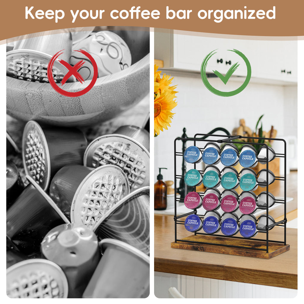 32-Capacity K-Cup Coffee Pod Holder -Rustic Wood & Metal Countertop Organizer