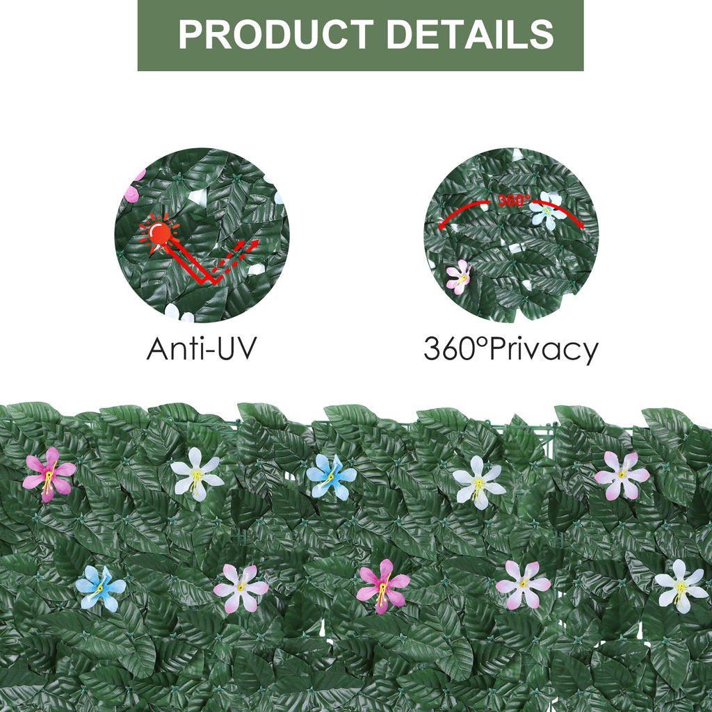 Artificial Ivy Privacy Fence with Flowers (126inch x 35.4inch) - Faux Vine Grass Wall for Garden & Patio
