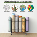 18-Slot Blueprint Storage Rack Cart - Mobile & Lockable Wrapping Paper Holder, Architectural Plans Organizer,