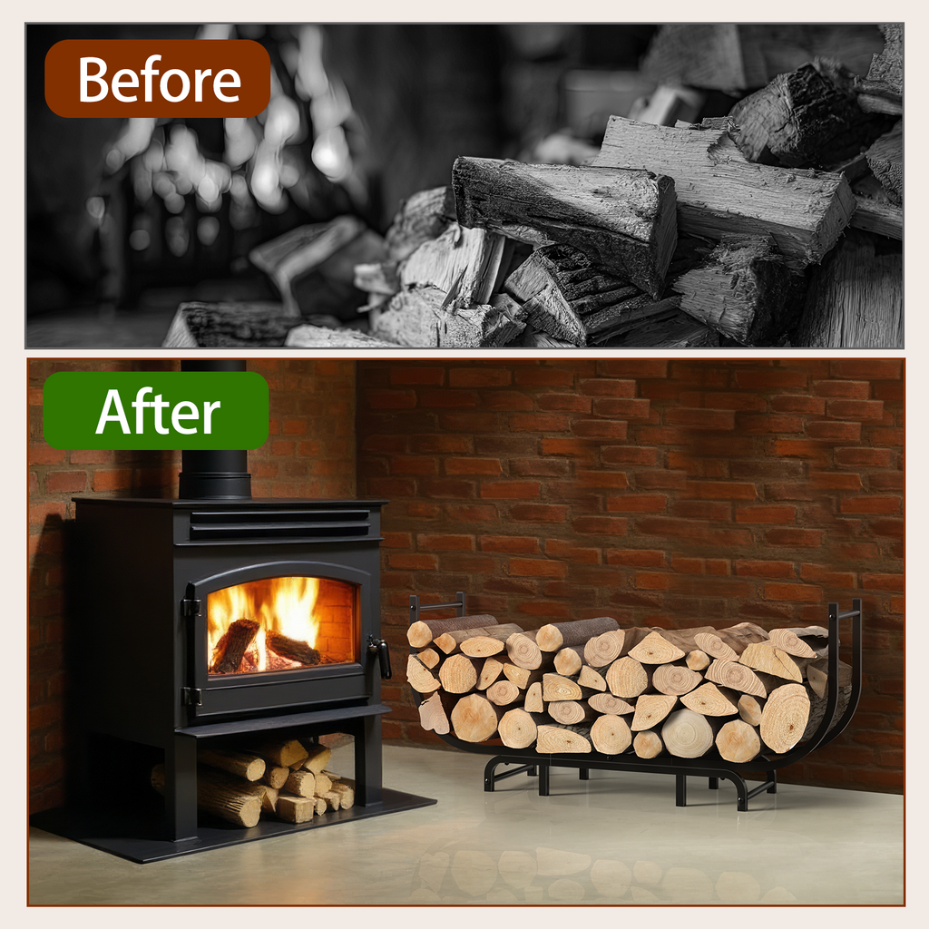 48inch Curved Firewood Rack, Heavy Duty Metal Log Storage Rack for Fireplace & Outdoor Use