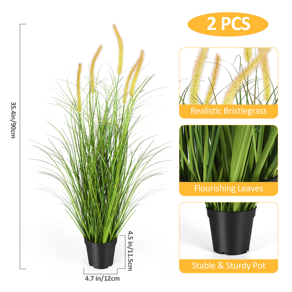 Set of 2 Faux 35-Inch Potted Reed Grass, Artificial Cattail Decorative Plants for Indoor or Outdoor Spaces, Ideal for Home Office Greenery and Special Occasions