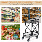 Multi functional foldable cart, office cart, freely movable multifunctional cart with rotating wheels, sturdy basket, black, suitable for home, office, travel, shopping