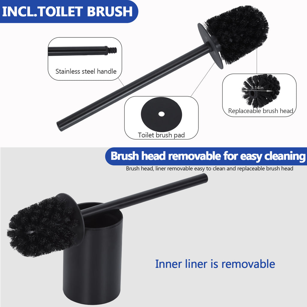 Free-Standing Toilet Paper Holder Stand - Dual Roll Dispenser with Integrated Toilet Brush & Storage, Matte Black