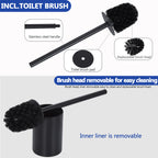 Free-Standing Toilet Paper Holder Stand - Dual Roll Dispenser with Integrated Toilet Brush & Storage, Matte Black