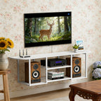 Floating TV Stand (120cm) - Wall Mounted White Entertainment Centre for 50" TVs w/ Open Shelves