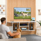 Floating TV Stand (120cm) - Wall Mounted White Entertainment Centre for 50" TVs w/ Open Shelves