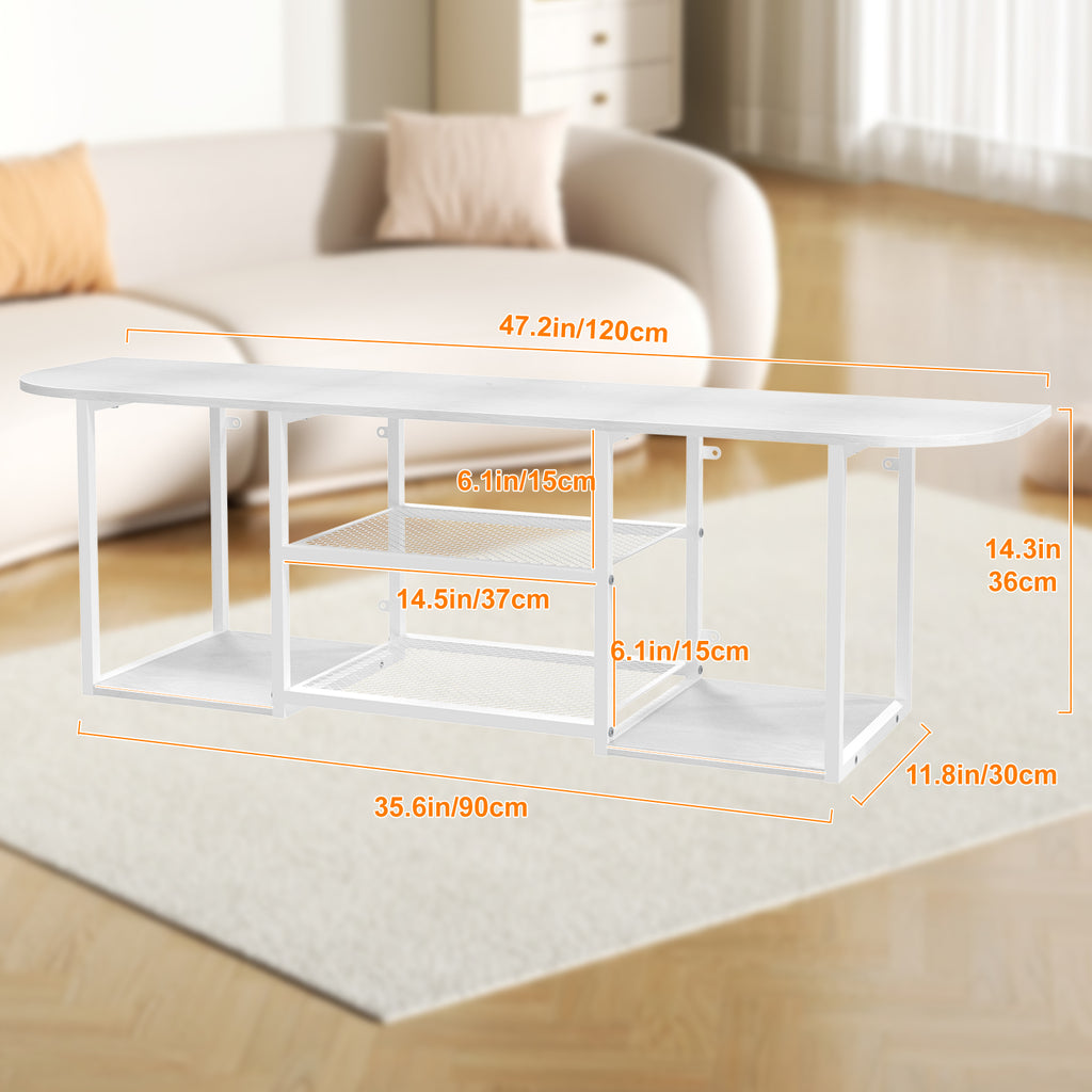 Floating TV Stand (120cm) - Wall Mounted White Entertainment Centre for 50" TVs w/ Open Shelves