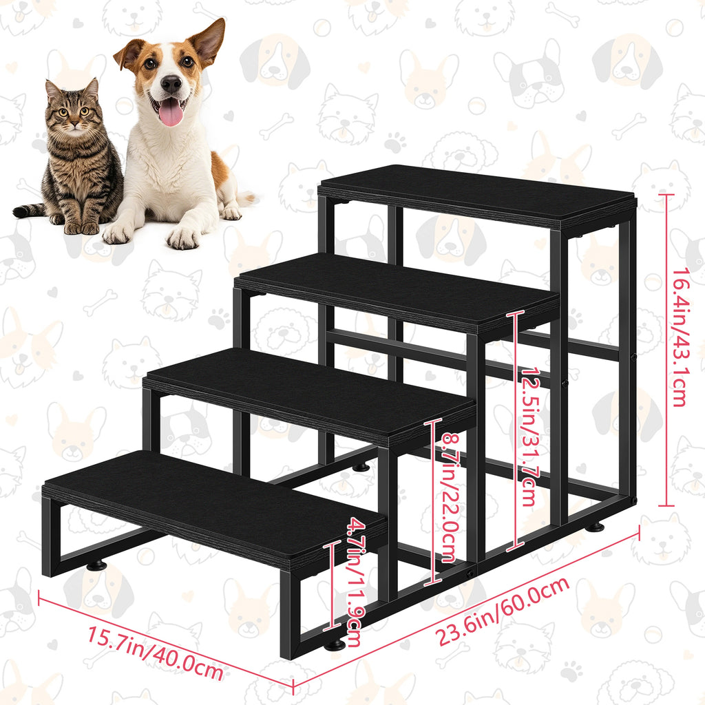 4-Tier Dog Stairs for High Beds & Couch, Non-Slip Pet Steps for Small to Large Dogs & Cats, Portable Ramp