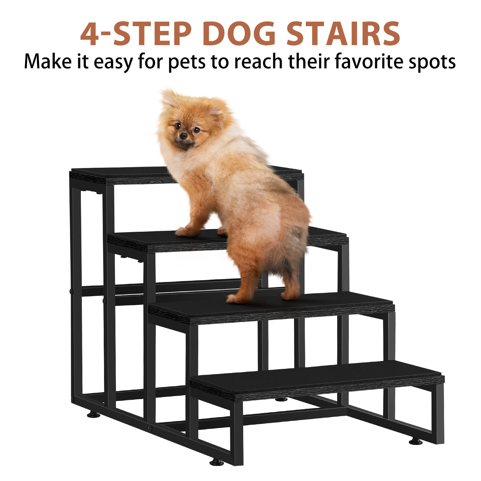 4-Tier Dog Stairs for High Beds & Couch, Non-Slip Pet Steps for Small to Large Dogs & Cats, Portable Ramp