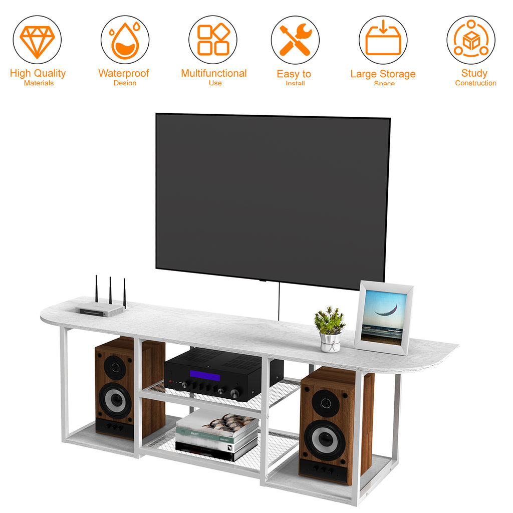 Floating TV Stand (120cm) - Wall Mounted White Entertainment Centre for 50" TVs w/ Open Shelves
