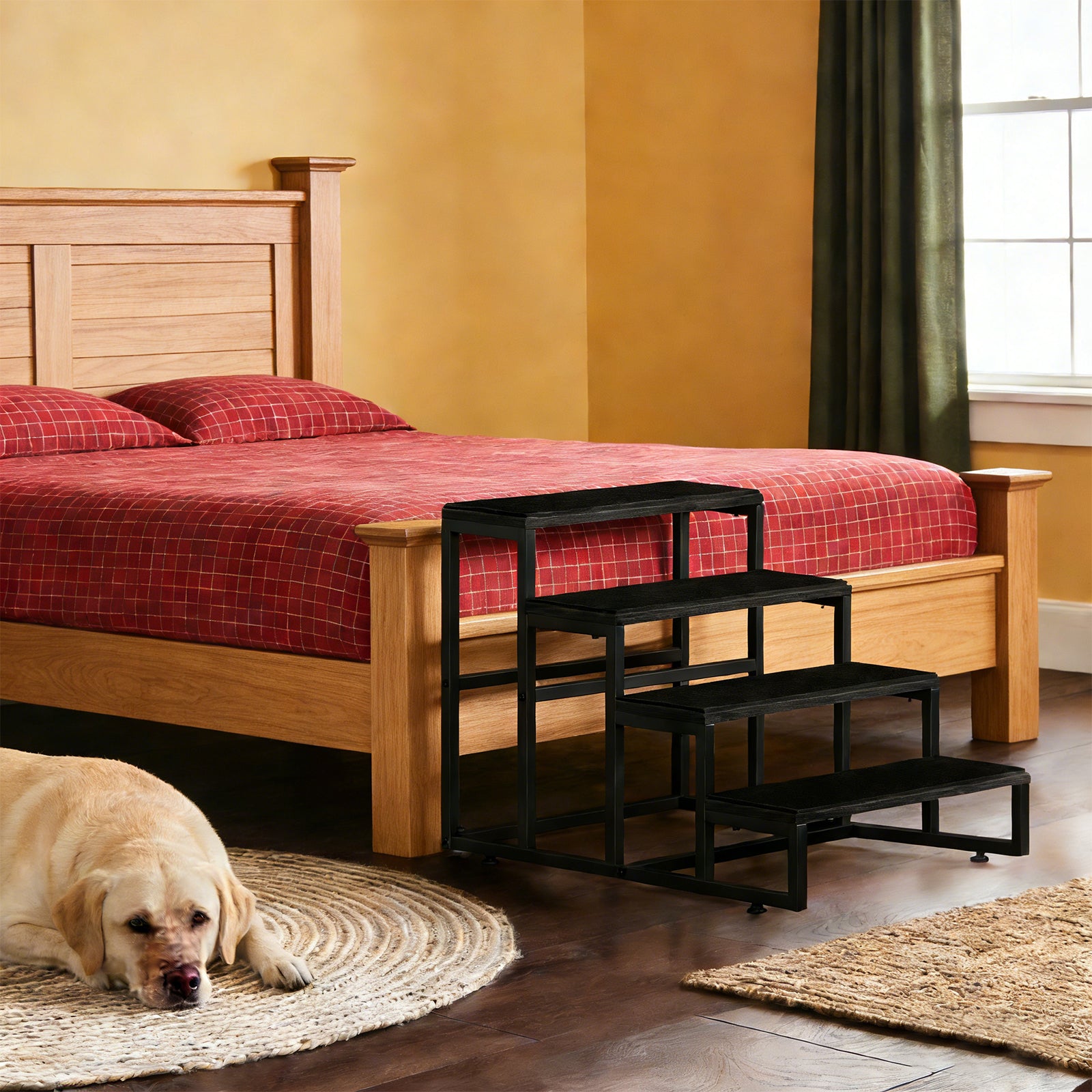 4-Tier Dog Stairs for High Beds & Couch, Non-Slip Pet Steps for Small to Large Dogs & Cats, Portable Ramp