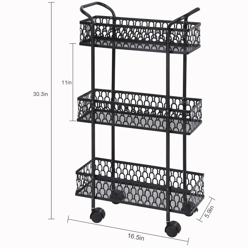 3 Layers, Slim Storage Cart with Wheels, Kitchen Rolling Cart Frame, Mobile Metal Storage Room Cart Frame for Bathroom Laundry, Rolling Multipurpose Cart for Tight Places Black