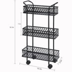 3 Layers, Slim Storage Cart with Wheels, Kitchen Rolling Cart Frame, Mobile Metal Storage Room Cart Frame for Bathroom Laundry, Rolling Multipurpose Cart for Tight Places Black