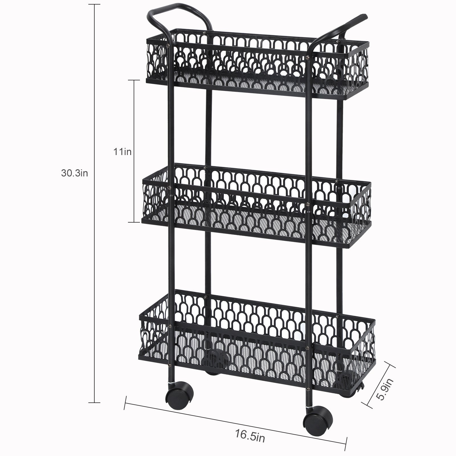 3 Layers, Slim Storage Cart with Wheels, Kitchen Rolling Cart Frame, Mobile Metal Storage Room Cart Frame for Bathroom Laundry, Rolling Multipurpose Cart for Tight Places Black