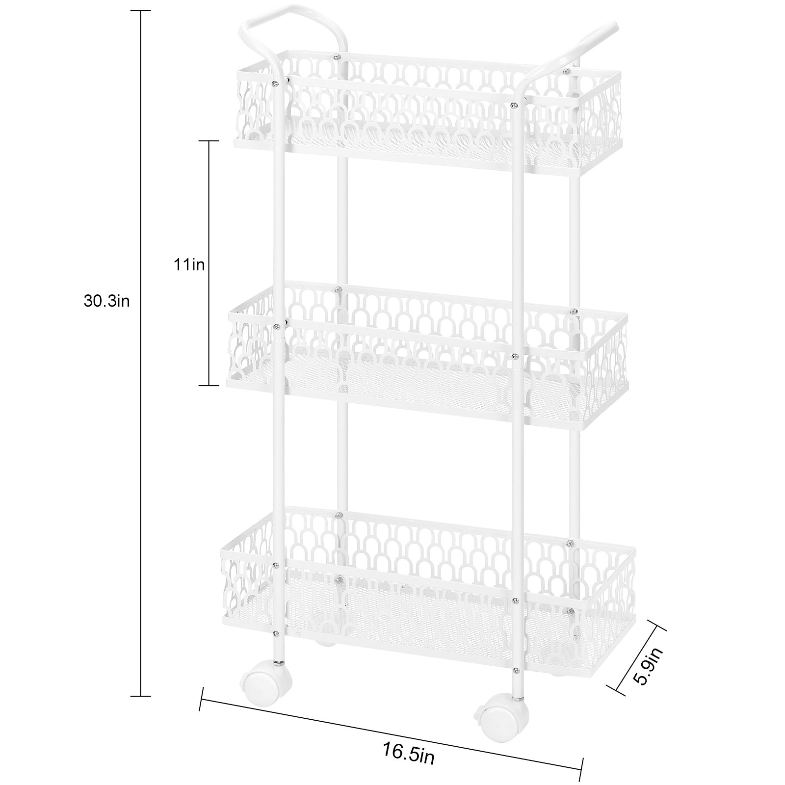 3 Layers, Slim Storage Cart with Wheels, Kitchen Rolling Cart Frame, Mobile Metal Storage Room Cart Frame for Bathroom Laundry, Rolling Multipurpose Cart for Tight Places Black