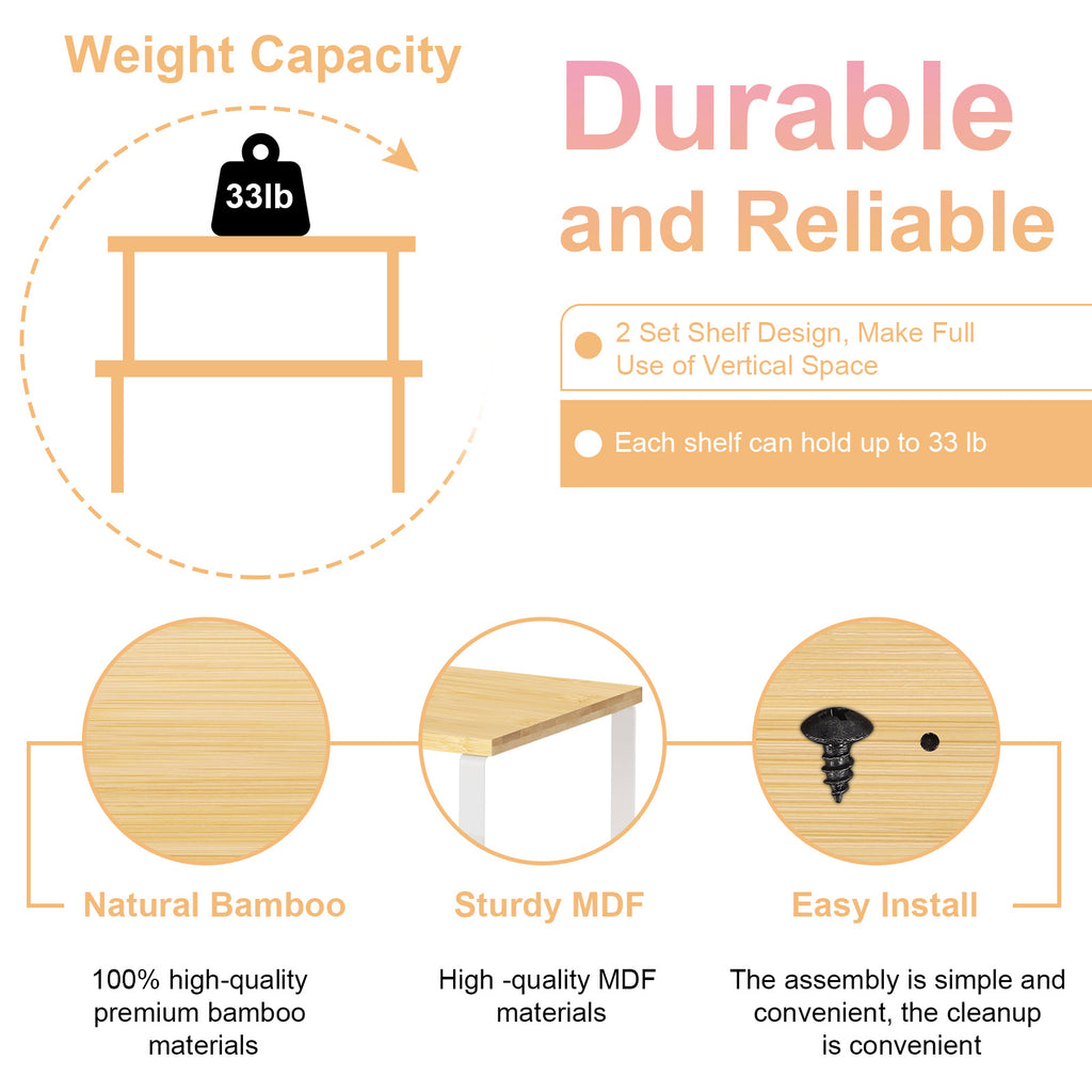 4-Piece Premium Kitchen Cabinet Shelf Risers â€“ Expandable Pantry & Countertop Storage Solution