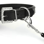 Adjustable Soft PU Leather Pet Collar for Dogs and Cats, Stylish Outdoor Neck Strap for Small to Large Breeds including Pugs and Bulldogs, Black and Pink