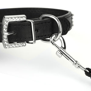Adjustable Soft PU Leather Pet Collar for Dogs and Cats, Stylish Outdoor Neck Strap for Small to Large Breeds including Pugs and Bulldogs, Black and Pink
