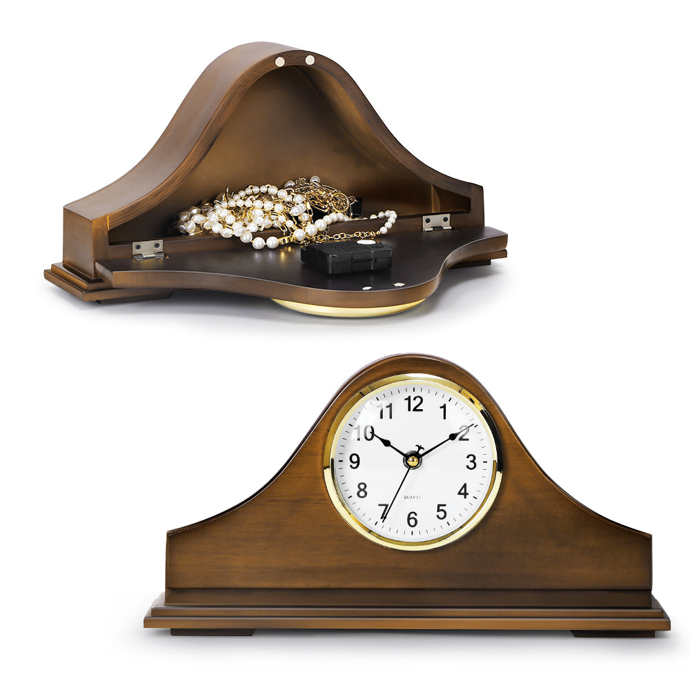 Arched Wooden Mantel Clock - Battery Operated Traditional Table Clock for Living Room, Fireplace & Office,