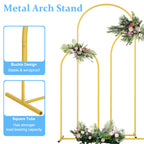 Gold Metal Arched Backdrop Frame Set of 3, Heights 4ft, 5ft, and 6ft, Triple Piece Floral and Balloon Display Stand for Wedding Ceremony, Anniversary Party, and Photography Backgrounds