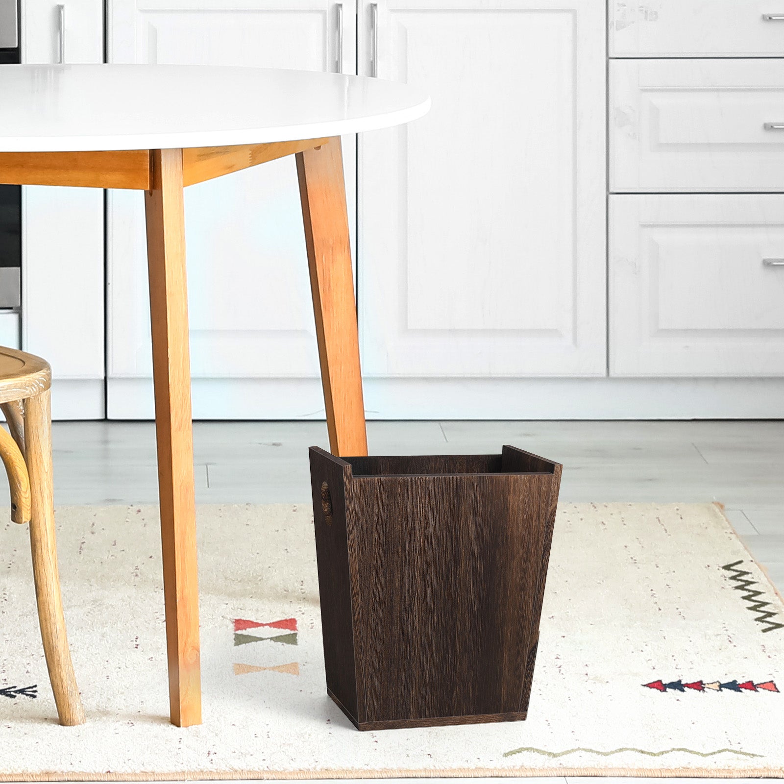 Small Rectangular Wood Waste Basket - Rustic Farmhouse Trash Can with Cut-Out Handles - Compact Garbage Bin for Bathroom, Office & Bedroom