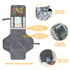 Portable Diaper Changing Pad with Built-in Storage - Foldable Travel Changing Mat for Babies, Grey Pattern