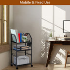3 Tier Rolling File Cart with Hanging File Folders, Desk Organizer, File Organizer for Desk, Mobile File Cabinet on Lockable Wheels, Under Desk Storage for Home Office School