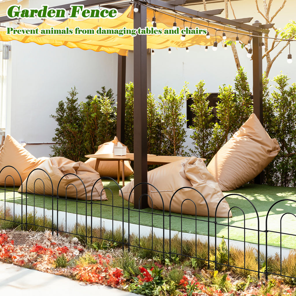 24.5" (H) x 10ft (L) Decorative Garden Fence - 10-Panel Rustproof Metal Border for Animals & Flower Beds, Easy No-Dig Install Yard Fencing, Black