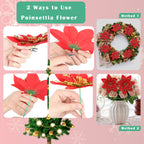 Christmas Tree Glitter Poinsettia Flowers Artificial Berry Picks Decorations，12 pcs