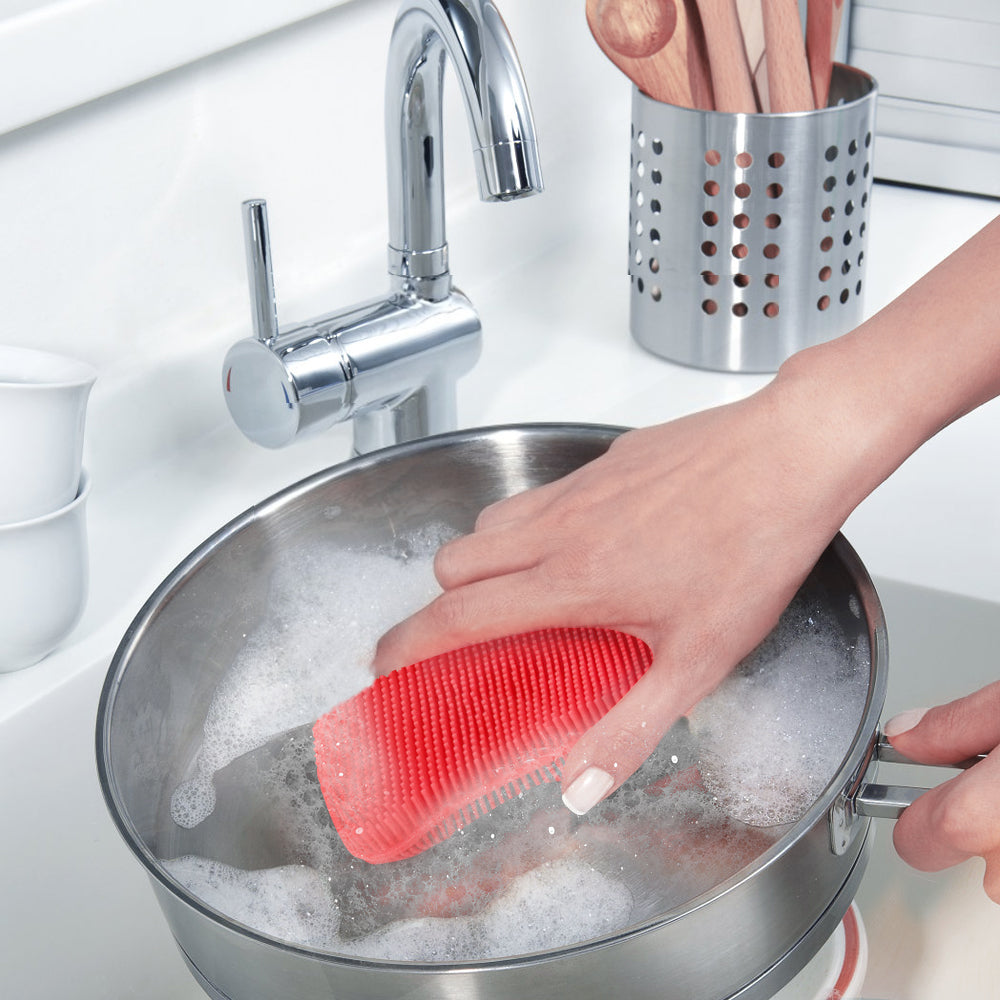 3-Pack Reusable Food-Grade Silicone Kitchen Scrubber - Durable Dish Washing Sponges and Multi-Purpose Cleaning Tools