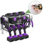 Garage Workshop Wall Tool Organizer, Rustproof Metal Drill Storage Rack, Multi-Purpose Hand & Power Tool Hanging Shelf