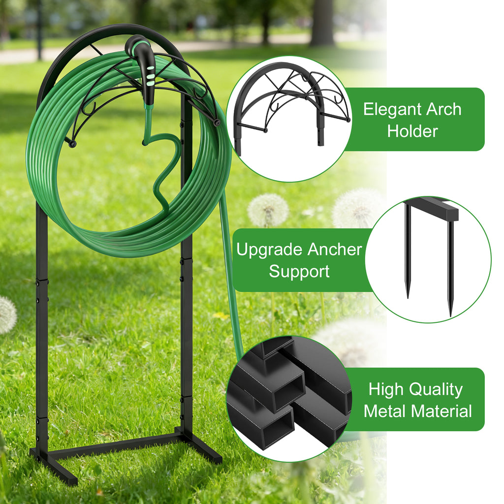 Freestanding Garden Hose Holder - Heavy Duty Metal Water Hose Stand with 4 Spikes - Detachable Hose Storage for Yard & Pool - Holds up to 150ft