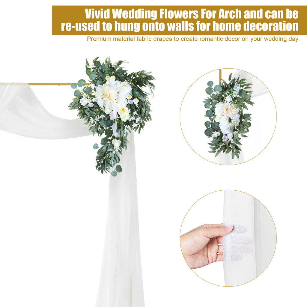 6.6 Ft Square Round Tube Wedding Arch in Gold with Floral Decoration, Wedding Arch Garland Flowers and Valance Kit, Square Background Curtain Stand for Parties, Birthday Ceremonies, Home Decorations