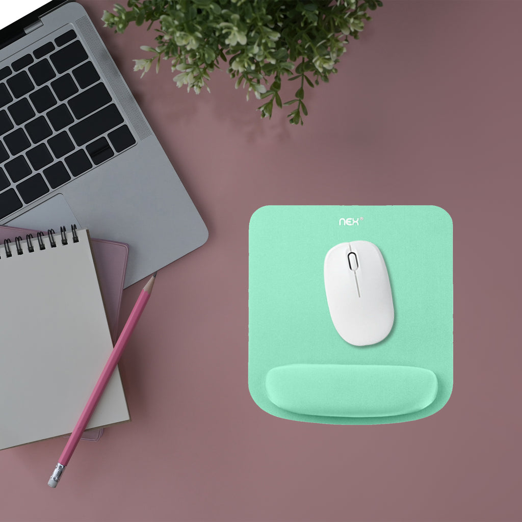 Ergonomic Memory Foam Mouse Pad & Keyboard Wrist Rest Set, Mint Green Wrist Support Pads for Office, Gaming, Laptop, Computer