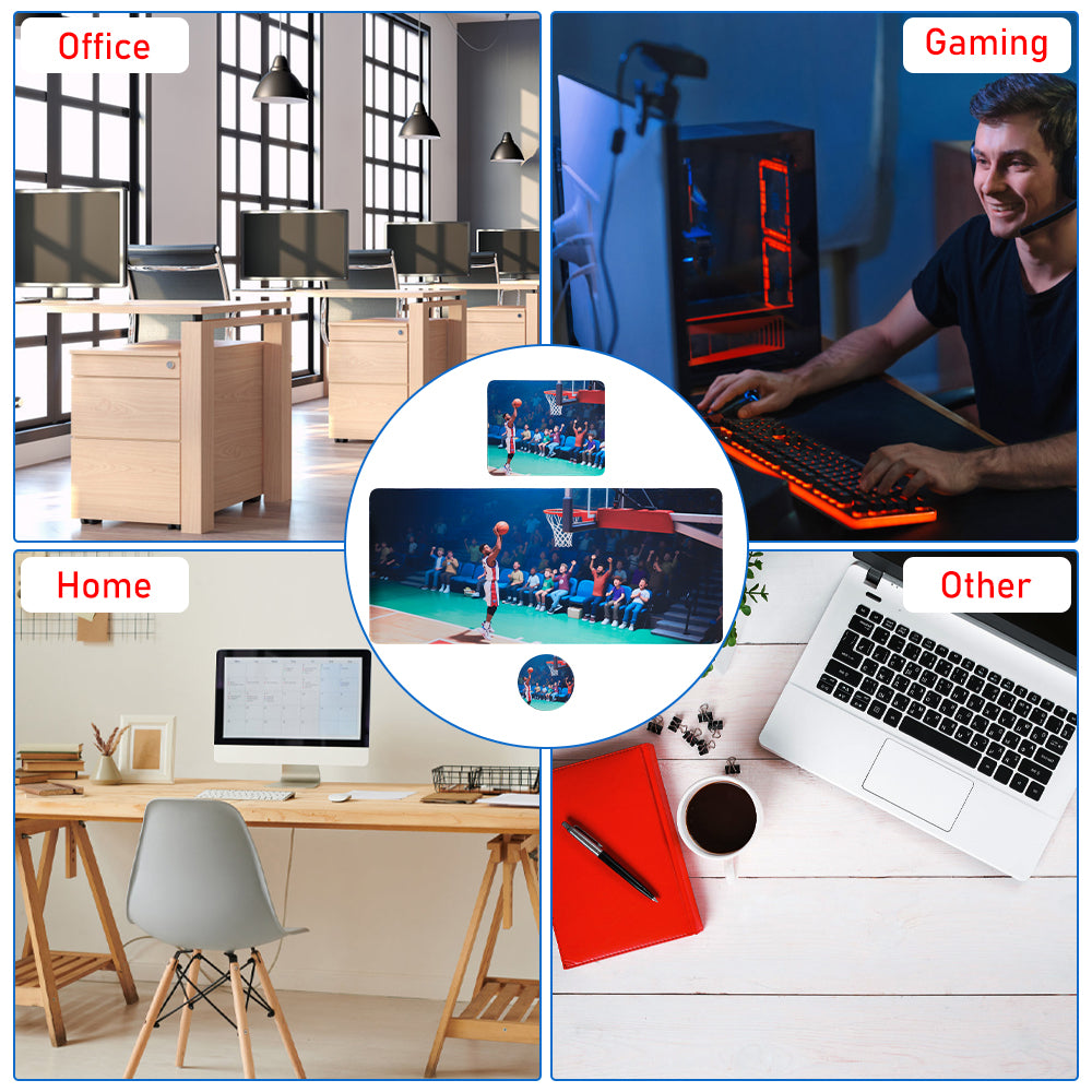 3-Piece Gaming Mouse Pad Set - Basketball Theme, Extended Desk Mat with Matching Mouse Pad & Coaster