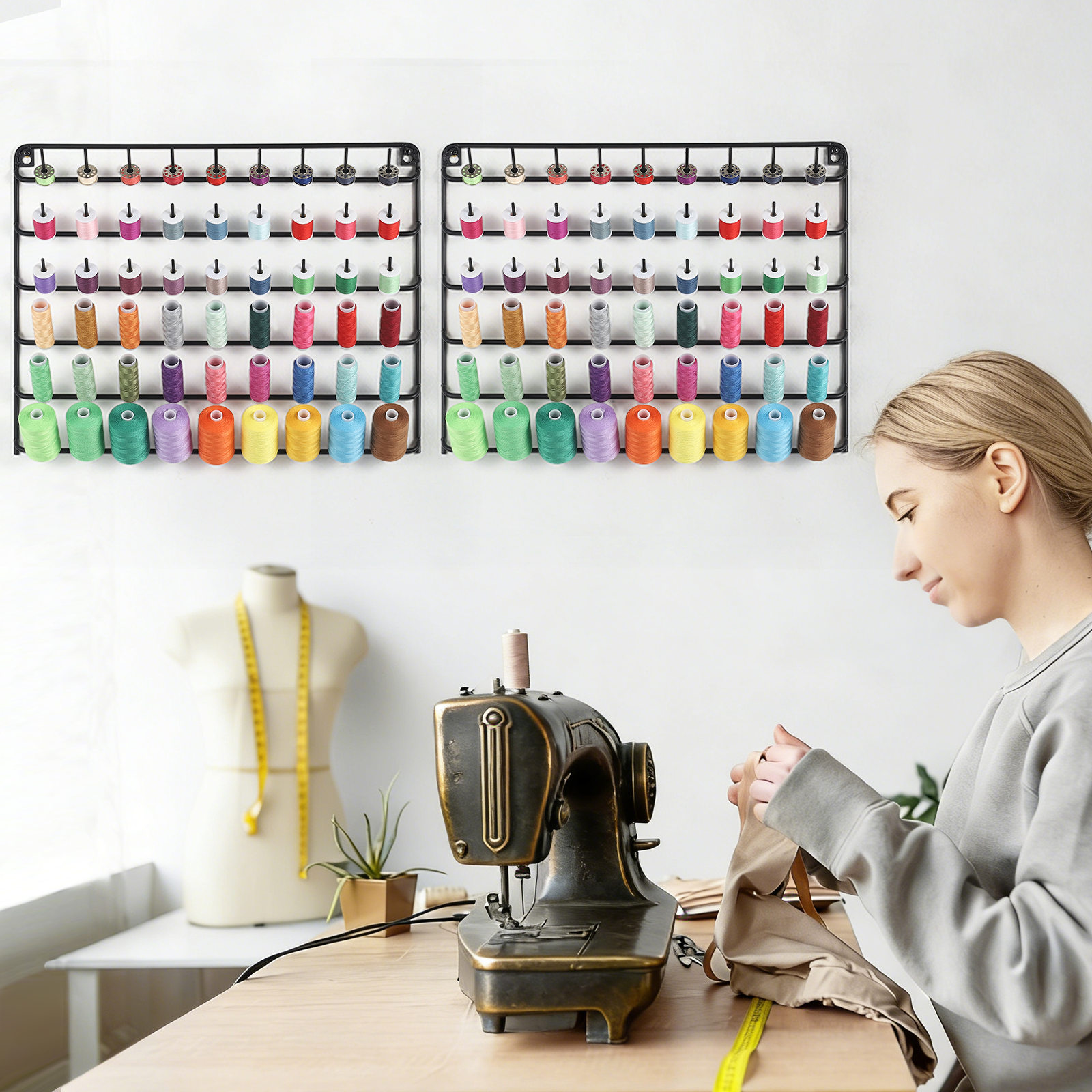 2-Pack 54-Spool Thread Holder Wall Mount - Embroidery Spool Organizer Rack