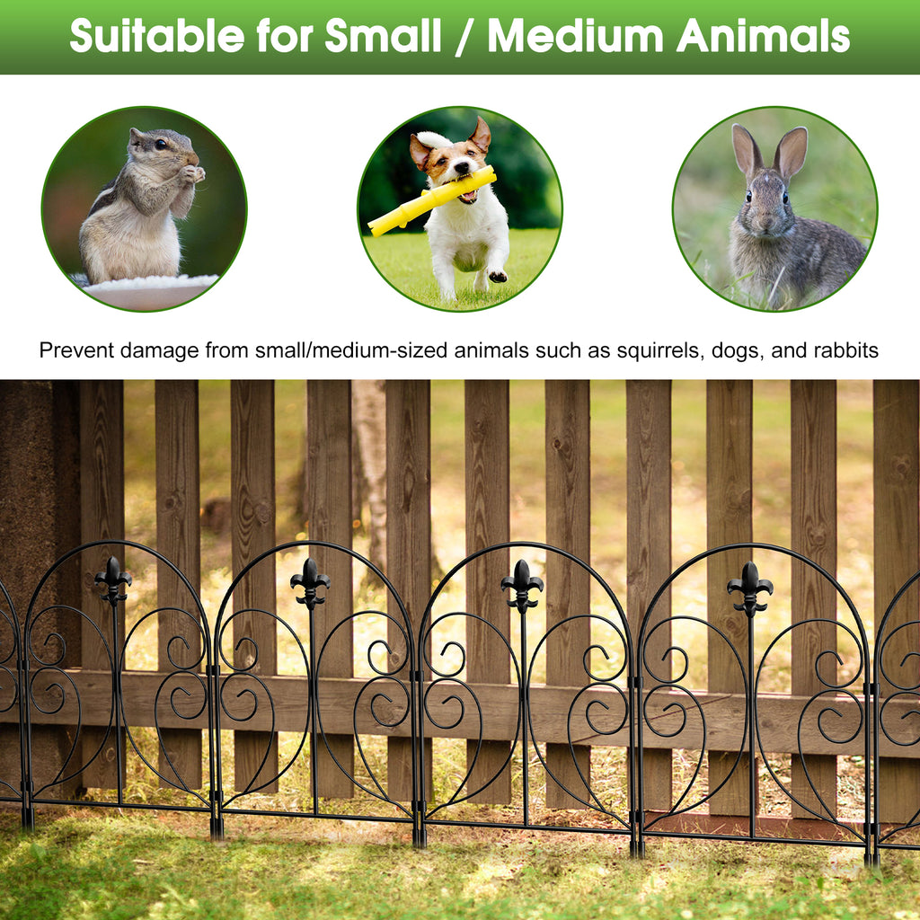 10-Pack Decorative Garden Fence, 24"H x 10ft Rustproof Metal Animal Barrier for Yard, Dog & Rabbit Proof Fencing, Arched Design,