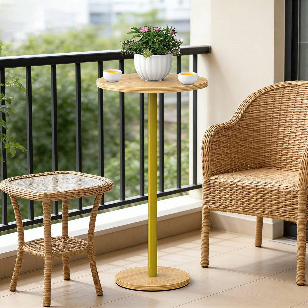 Modern Round Drink Table - Minimalist Martini Coffee Table & Pedestal Accent Table for Living Room, Light Brown,