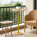 Modern Round Drink Table - Minimalist Martini Coffee Table & Pedestal Accent Table for Living Room, Light Brown,