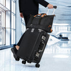 20 Inch Aluminum Frame Hardside Luggage with HIKOLAYAE Travel Tote Bag, Spinner Suitcase with TSA Lock & Detachable Carry-On Bag, Black