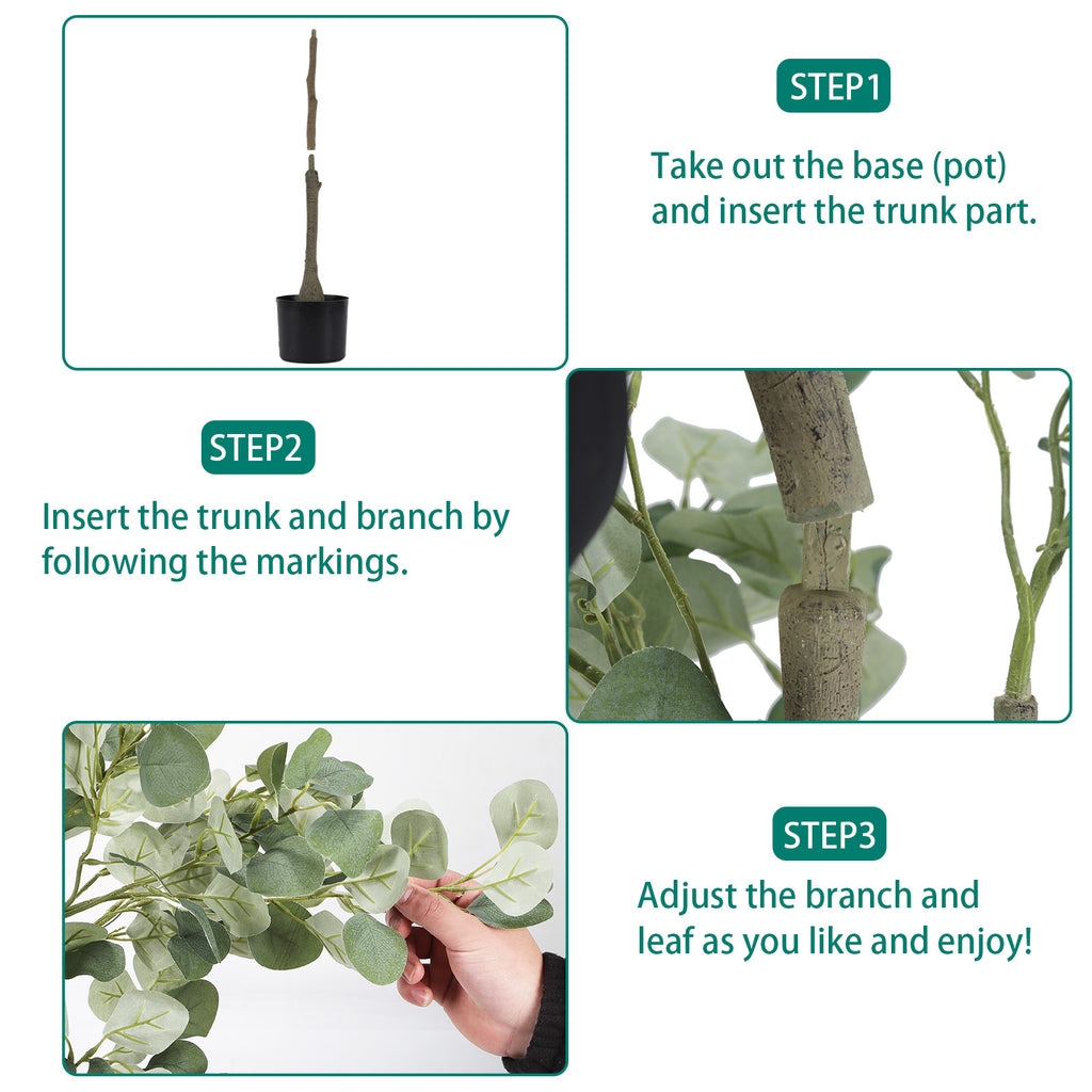 6FT Artificial Eucalyptus Tree - Tall Faux Greenery Potted Plant - Modern Indoor Home Decor for Living Room & Office