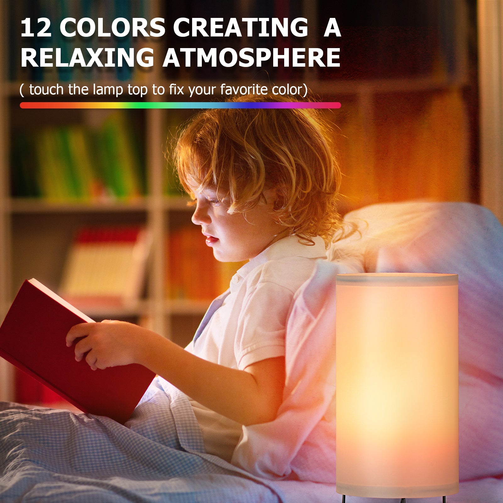 Dimmable Touch RGB Table Lamps (Set of 2)， Color Changing Night Lights with Remote Control.