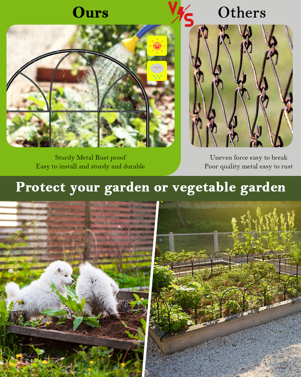 20-Pack Decorative Garden Fence - 6-Grid Style Metal Animal Barrier - Rustproof Outdoor Fencing for Yard & Flower Beds, Black